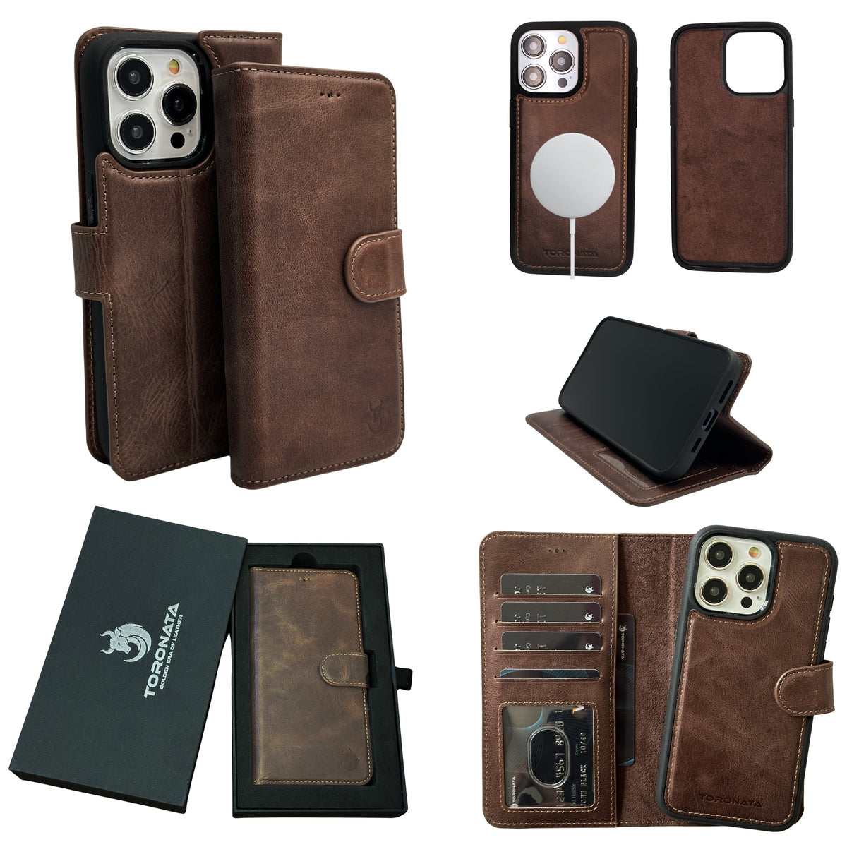 Funda de cuero Vegas Premium para iPhone 15 Plus con MagSafe | Cartera de lujo con bloqueo de RFID desmontable
