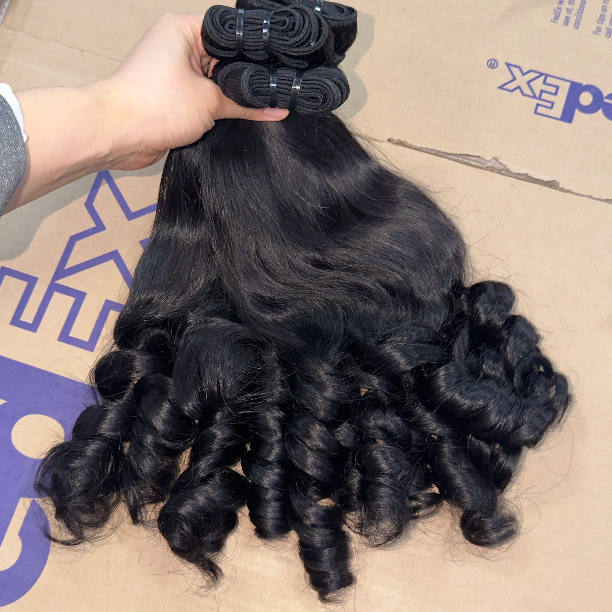 Extensiones de cabello camboyano 100% crudo baratos, paquetes de cabello humano virgen hinchable Fumi, paquetes de cabello crudo vietnamita rizado indio birmano
