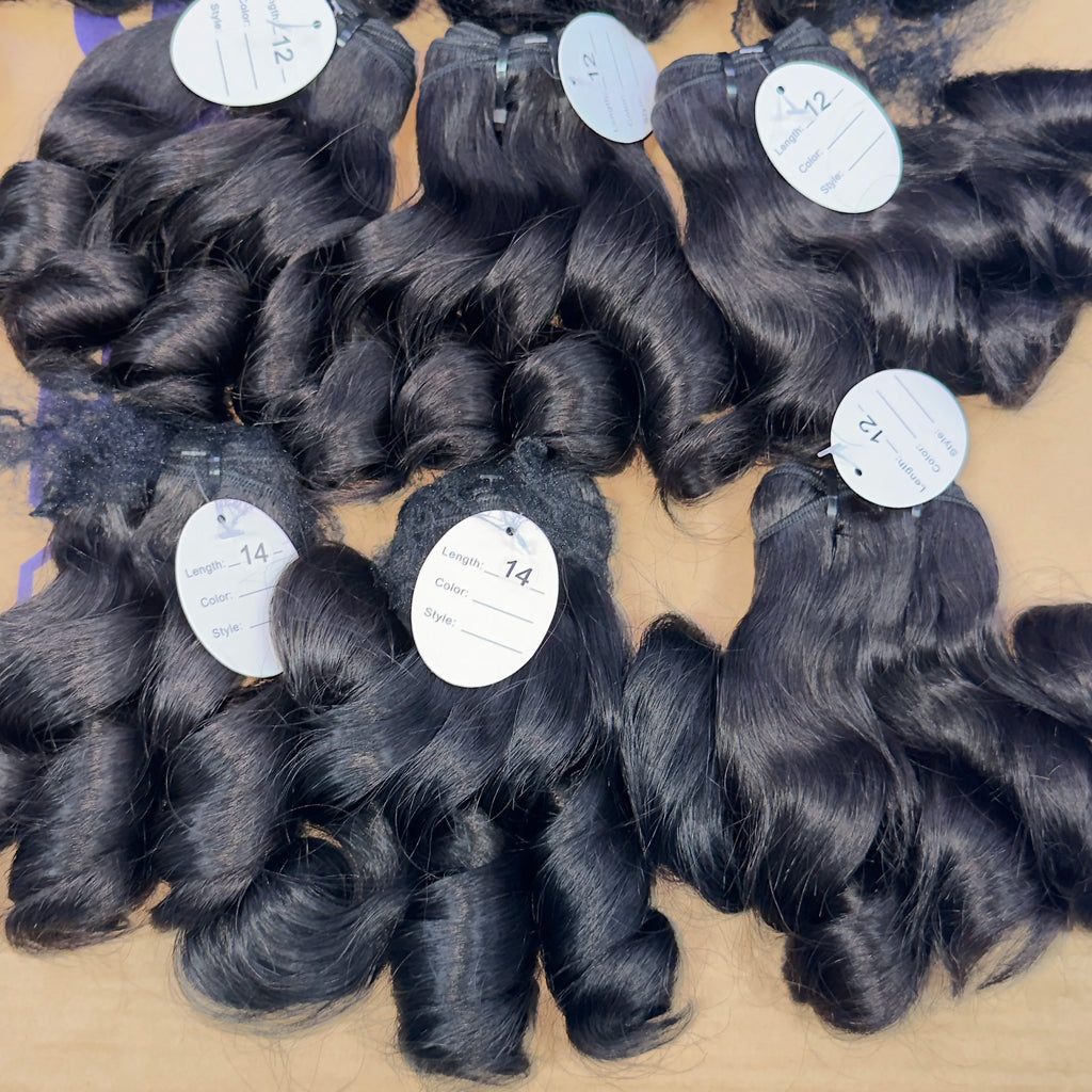 Extensiones de cabello camboyano 100% crudo baratos, paquetes de cabello humano virgen hinchable Fumi, paquetes de cabello crudo vietnamita rizado indio birmano