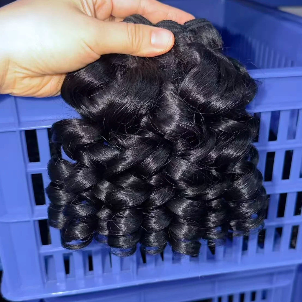 Extensiones de cabello camboyano 100% crudo baratos, paquetes de cabello humano virgen hinchable Fumi, paquetes de cabello crudo vietnamita rizado indio birmano