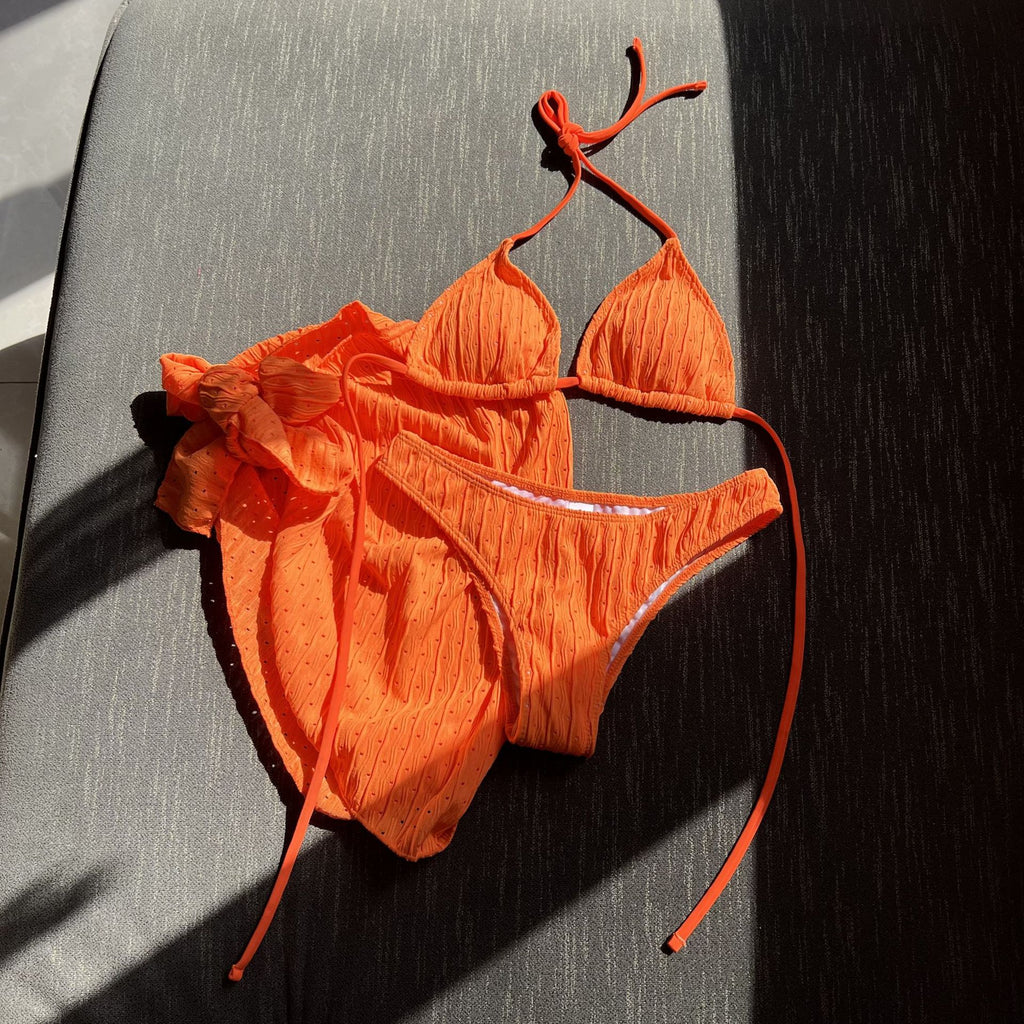 2025 Nuevo traje de baño europeo y americano de tres piezas sin espalda con correa de cordón Bikini Bikini Traje de baño de tres piezas