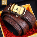 Cinturón para hombre, cuero genuino, patrón de cocodrilo, desgaste interior, hebilla automática, cinturón de moda para todos los partidos, cinturón de moda para negocios casual de mediana edad y joven