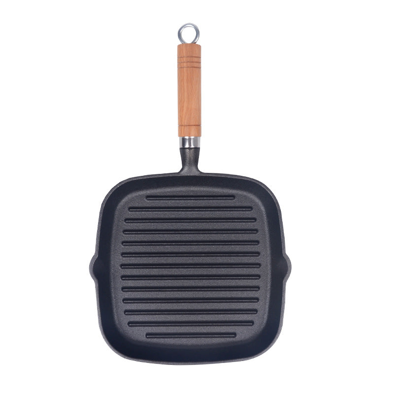 Sartén para freír para bistec de hierro fundido, sartén para hornear a rayas de hierro, sartén para freír para bistec, sartén engrosada sin recubrimiento, fábrica directa al por mayor