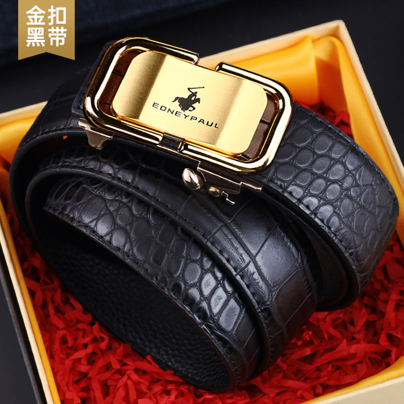 Cinturón para hombre, cuero genuino, patrón de cocodrilo, desgaste interior, hebilla automática, cinturón de moda para todos los partidos, cinturón de moda para negocios casual de mediana edad y joven