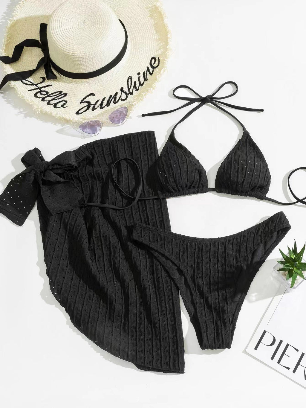 2025 Nuevo traje de baño europeo y americano de tres piezas sin espalda con correa de cordón Bikini Bikini Traje de baño de tres piezas