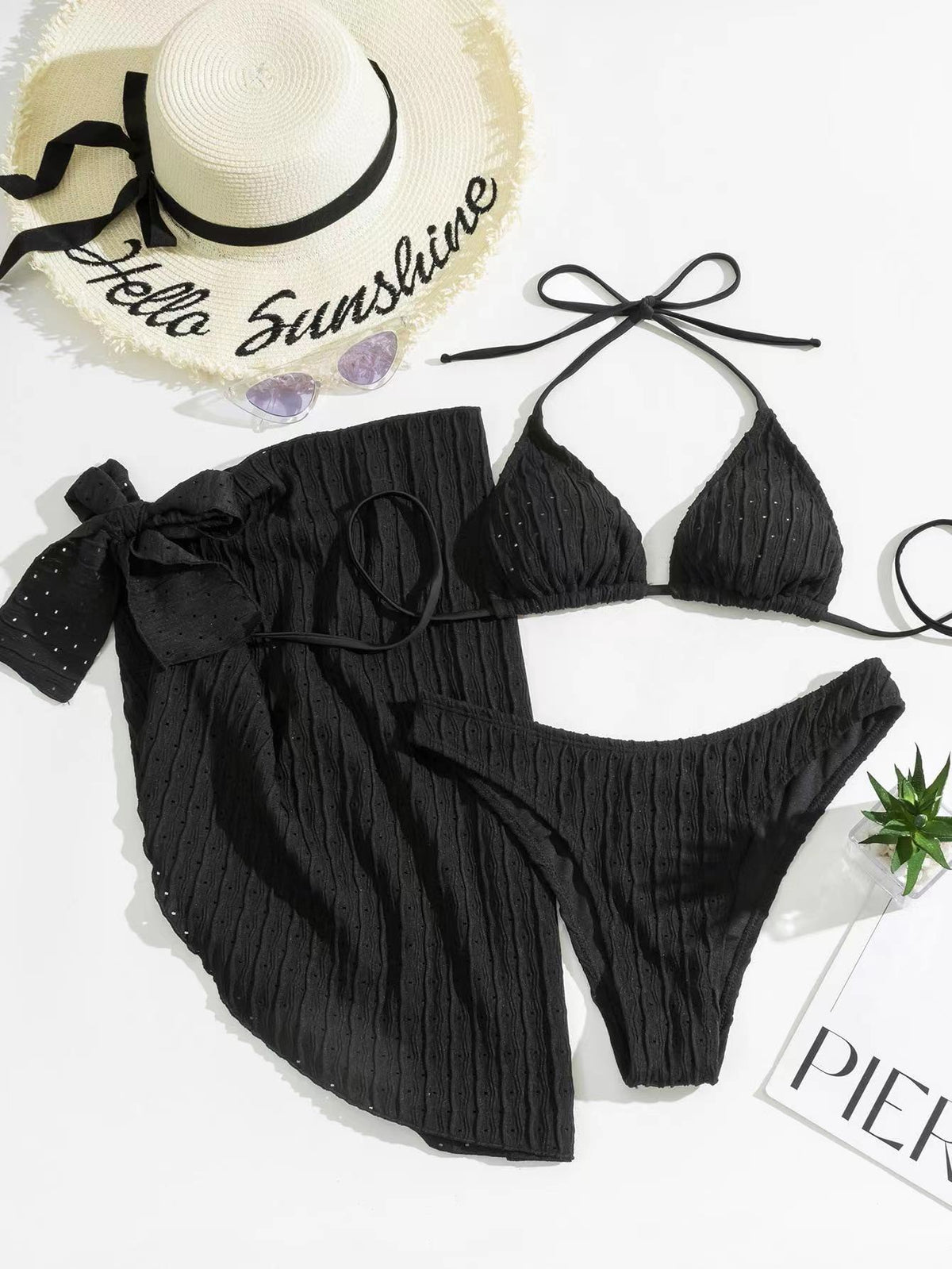 2025 Nuevo traje de baño europeo y americano de tres piezas sin espalda con correa de cordón Bikini Bikini Traje de baño de tres piezas