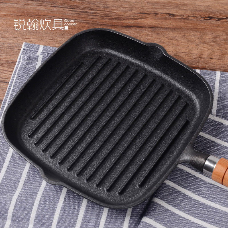 Sartén para freír para bistec de hierro fundido, sartén para hornear a rayas de hierro, sartén para freír para bistec, sartén engrosada sin recubrimiento, fábrica directa al por mayor