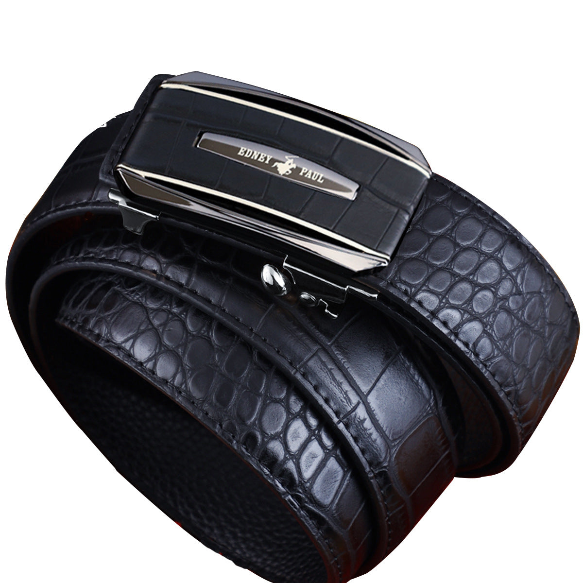 Cinturón para hombre, cuero genuino, patrón de cocodrilo, desgaste interior, hebilla automática, cinturón de moda para todos los partidos, cinturón de moda para negocios casual de mediana edad y joven