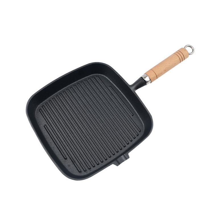 Sartén para freír para bistec de hierro fundido, sartén para hornear a rayas de hierro, sartén para freír para bistec, sartén engrosada sin recubrimiento, fábrica directa al por mayor