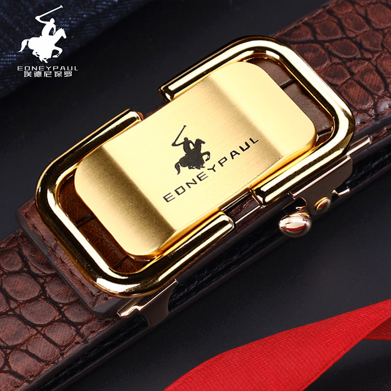 Cinturón para hombre, cuero genuino, patrón de cocodrilo, desgaste interior, hebilla automática, cinturón de moda para todos los partidos, cinturón de moda para negocios casual de mediana edad y joven