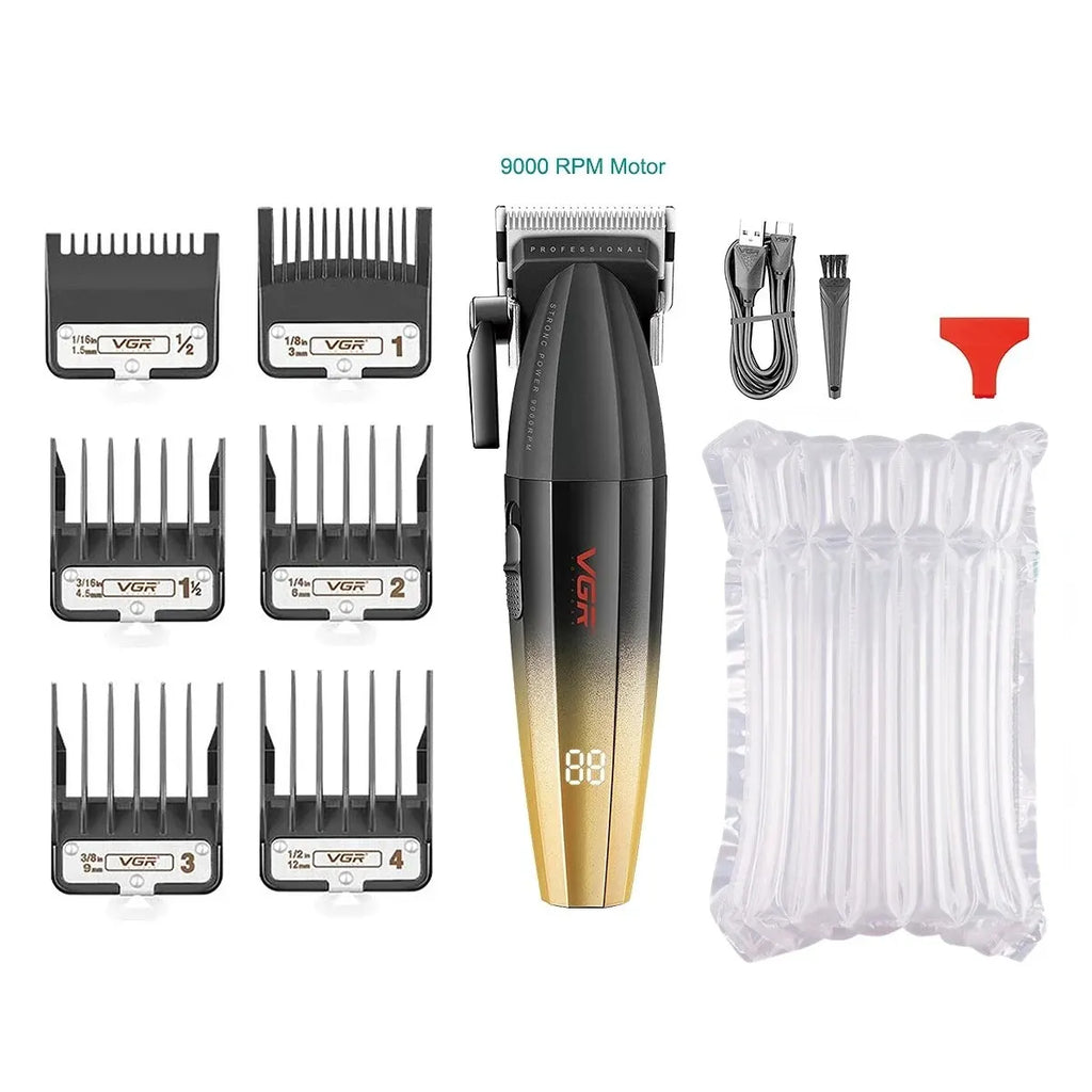 Cortadora de pelo VGR Recortadora de pelo profesional Cortadora eléctrica Máquina de corte de pelo inalámbrica 9000RPM Recortadora para hombres V-003