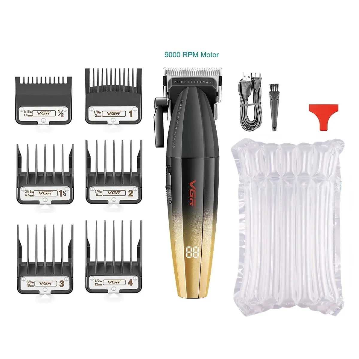 Cortadora de pelo VGR Recortadora de pelo profesional Cortadora eléctrica Máquina de corte de pelo inalámbrica 9000RPM Recortadora para hombres V-003