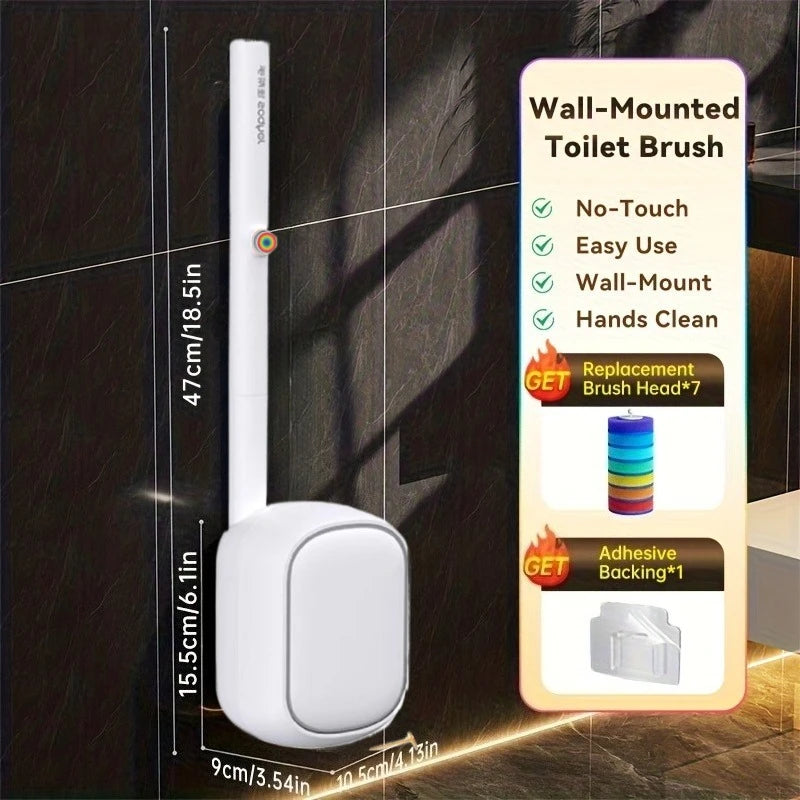 Toilet Brush with Holder Set Wall Mounted Long Handle Soft Flexible Brush Head No Dead Corner Bathroom Tool Made by JOYBOS