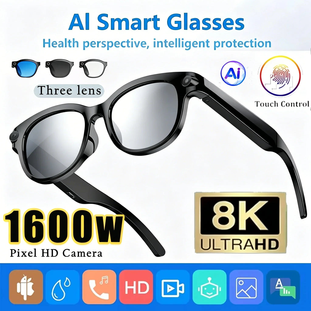 Lenovo 8K HD AI Gafas Inteligentes Cámara 1600WDual Traducción en tiempo real Llamada Bluetooth Sesión Audio Vídeo Música Reproducir Gafas de sol 2026