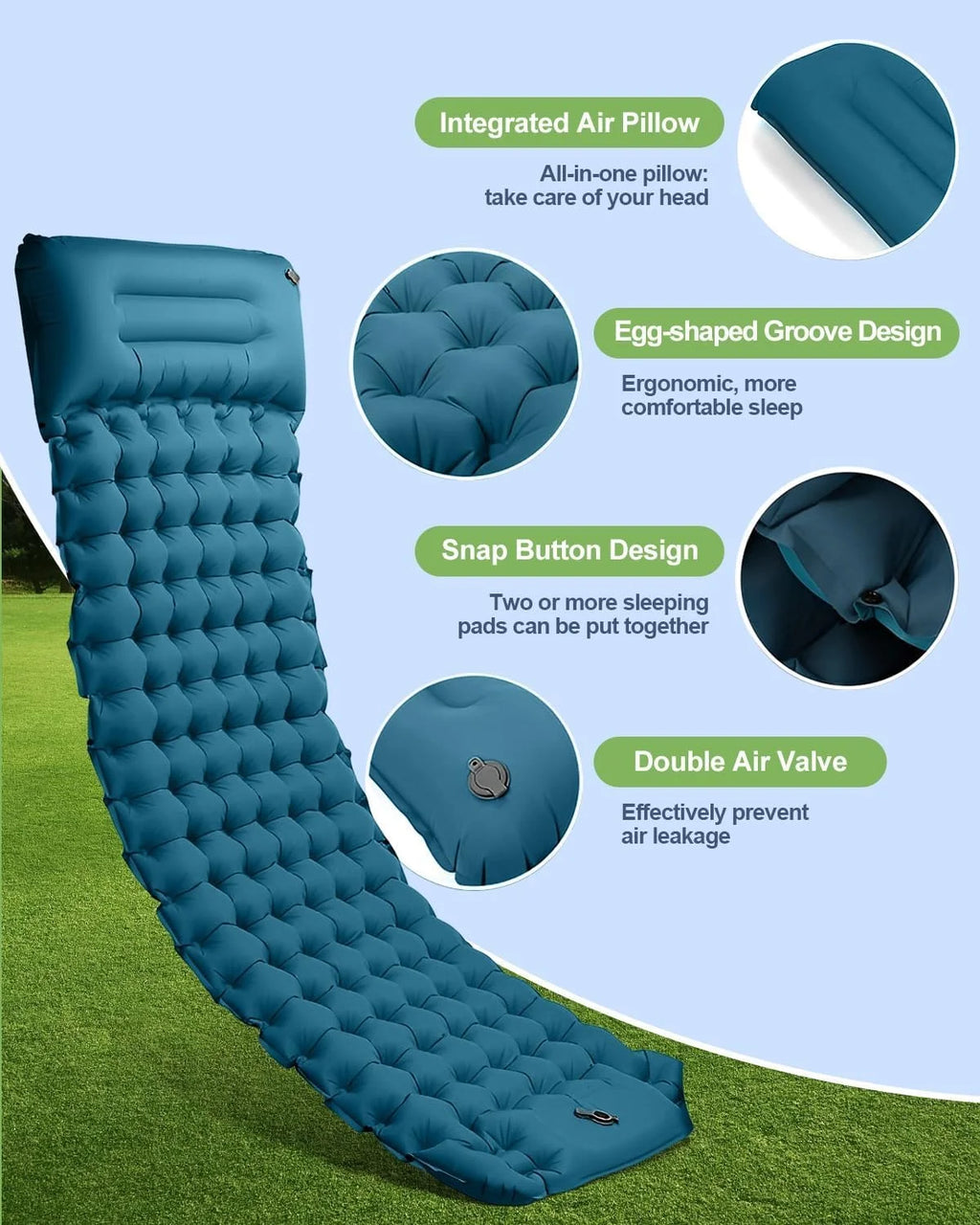 Cama de aire inflable de 4 pulgadas de espesor - Almohadilla de dormir de campamento de inflado rápido portátil para viajes de senderismo