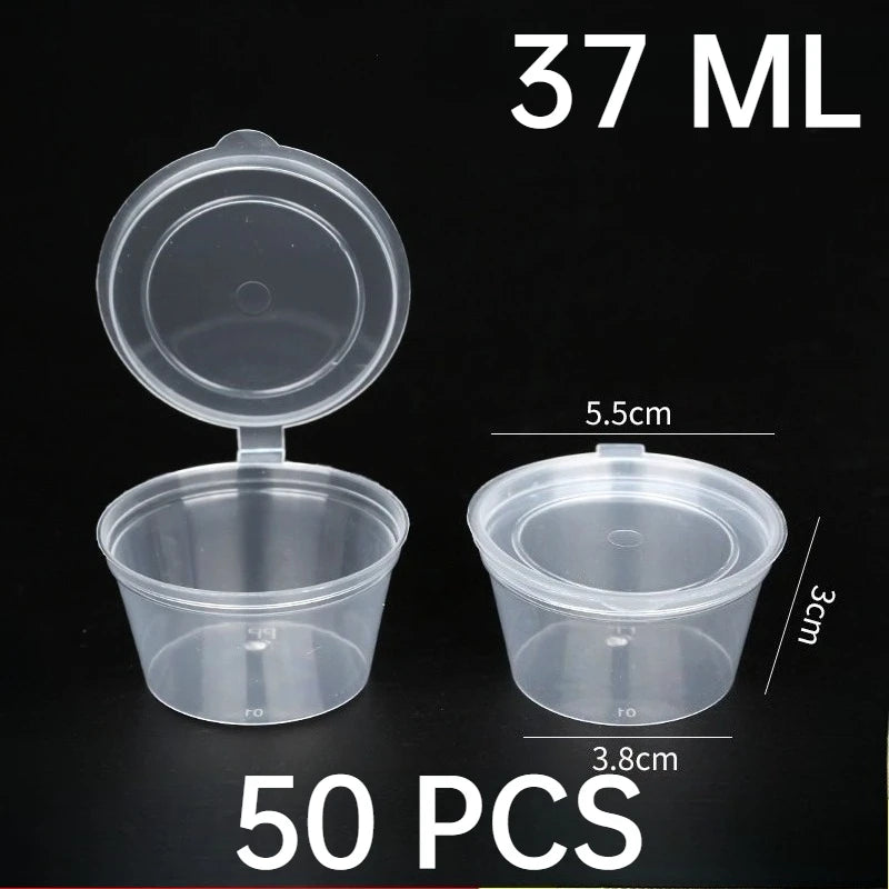 50 piezas de tarros de salsa de plástico con tapas, taza de salsa para alimentos, envases desechables a prueba de fugas, aderezos para ensaladas, condimentos