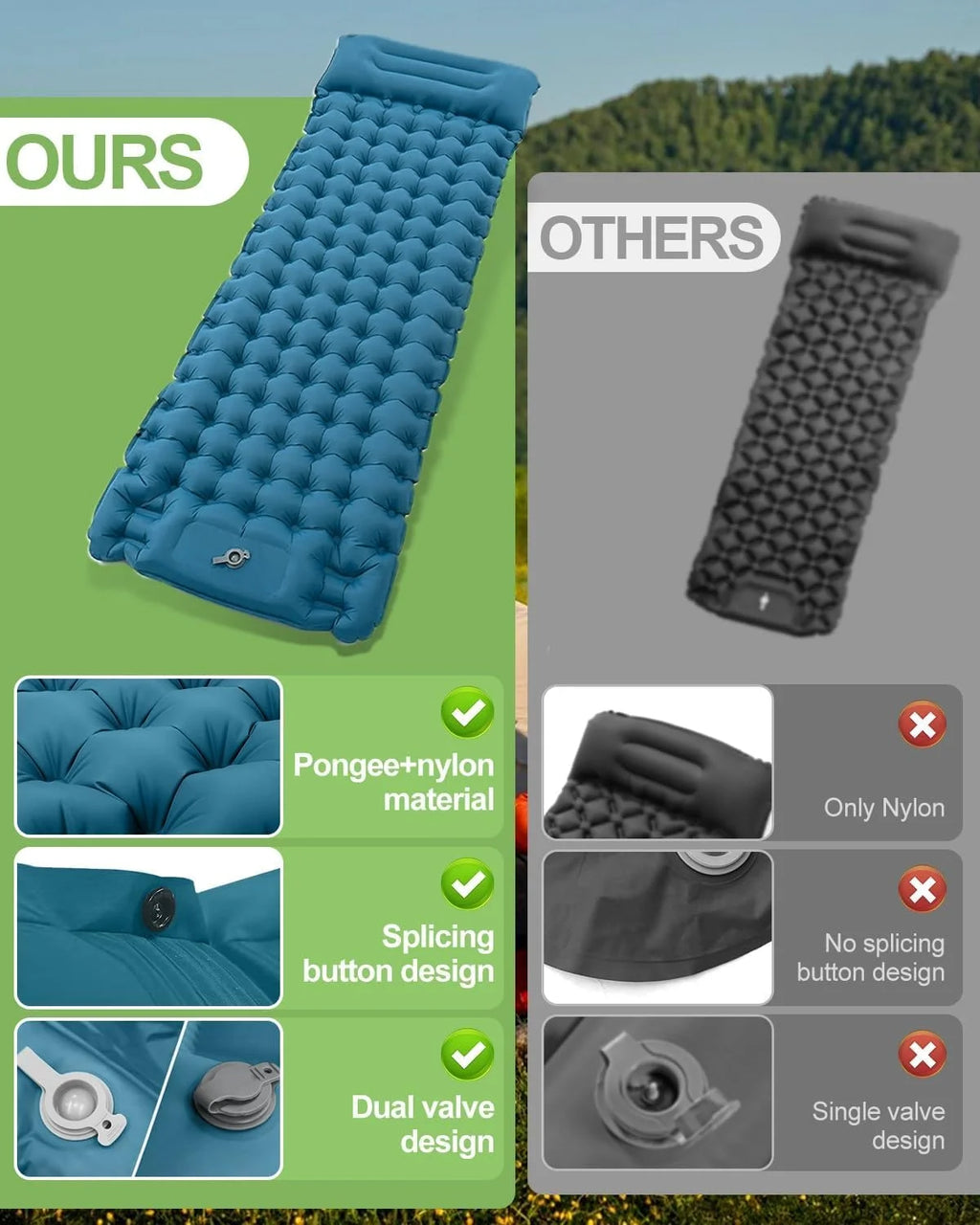 Cama de aire inflable de 4 pulgadas de espesor - Almohadilla de dormir de campamento de inflado rápido portátil para viajes de senderismo