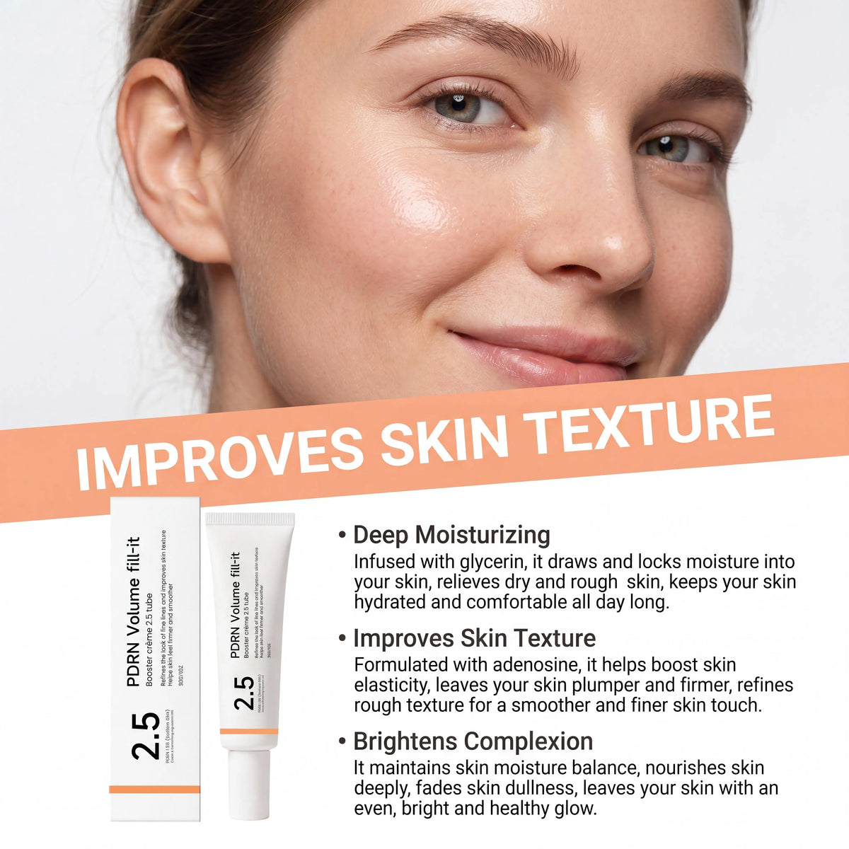 PDRN Volume fill it Crema Booster para la frente, las líneas de la sonrisa y las arrugas de la piel, antienvejecimiento, crema de volumen facial reafirmante, cuidado diario de la piel