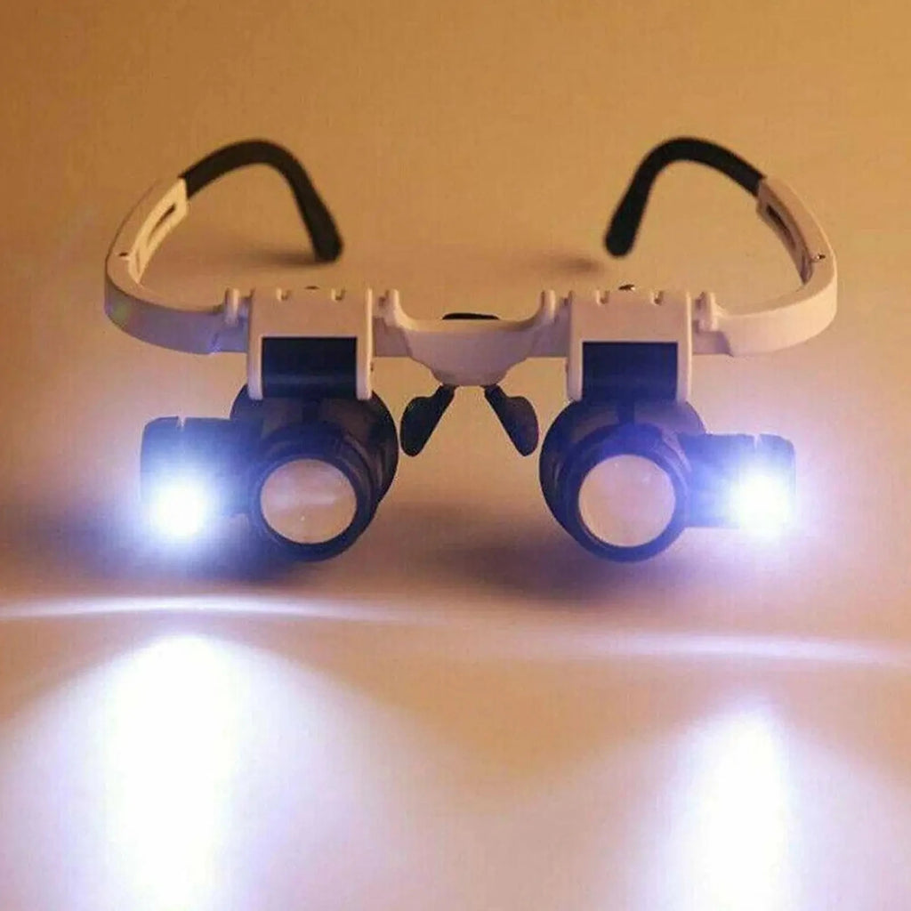 2XLED Reloj Joyero Reparación Lupa Diadema Montada En La Cabeza Cabeza De Lupa Ajustable Gafas Lente De Lupa 8X 15X 23X