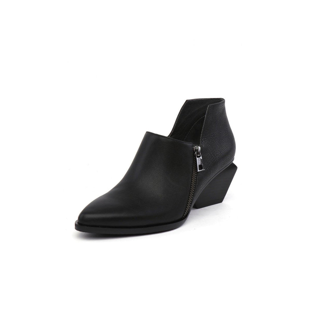 Block Heel Leather Ankle Boots-1