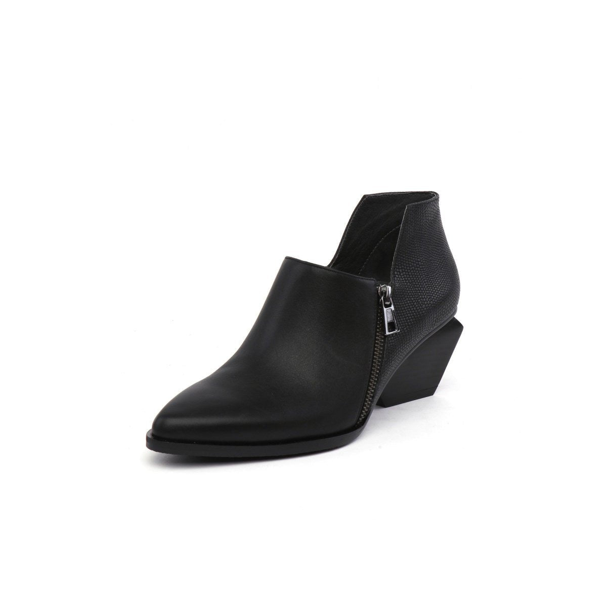 Block Heel Leather Ankle Boots-1